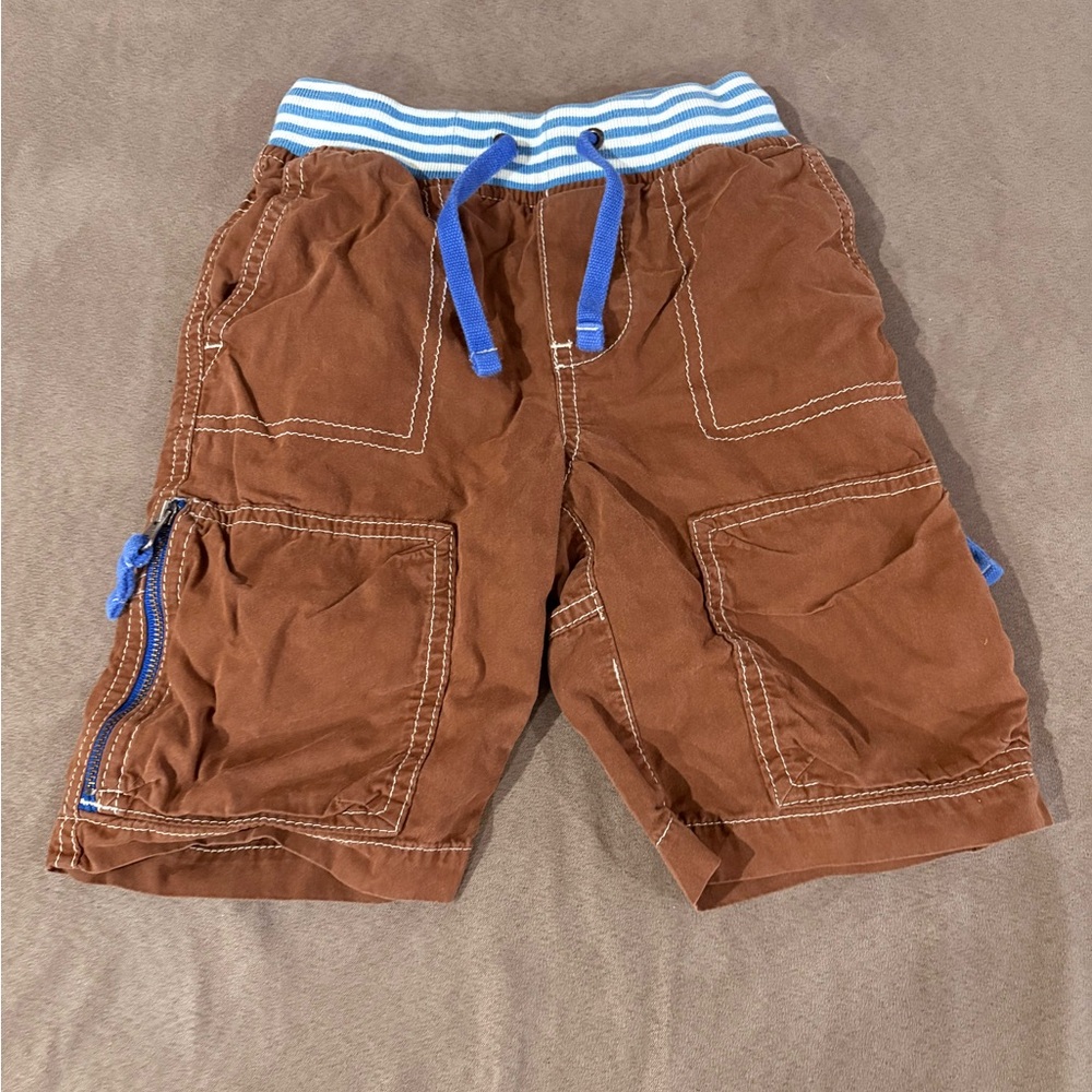 Mini Boden Long Cargo‎ Shorts Brown Blue White Accents Boys Size 3